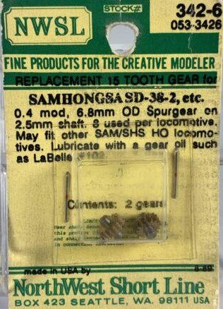 Northwest Short Line 342-6 HO Spur Gear for Samhongsa SD38-2, 15T