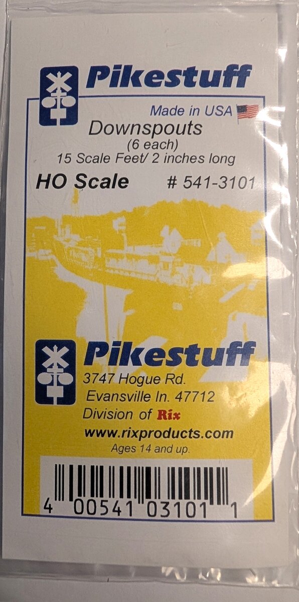 Pikestuff 541-3101 HO Scale Downspouts 15 Scale Feet/2 Inches Long (Pack of 6)