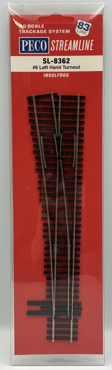 Peco SL-8362 HO Code 83 9.5° 6 Radius Left Hand Switch Turnout