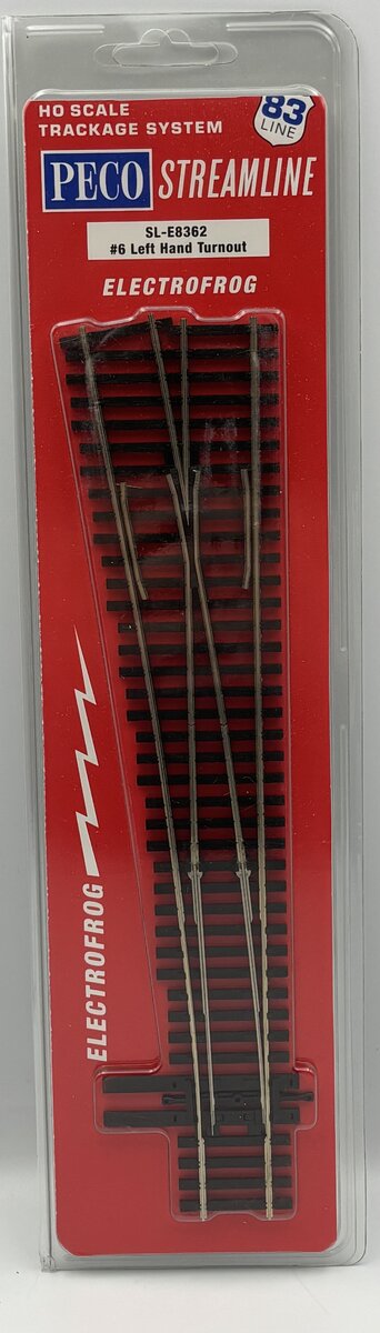 Peco SL-E8362 HO Code 83 Track Electrofrog #6 Left Hand Switch Turnout