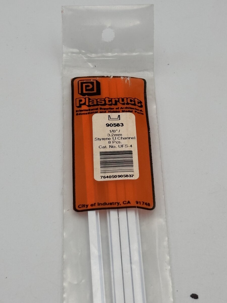 Plastruct 90583 0.089" x 15" x 1/8" Styrene Deep Channel (Pack of 8)