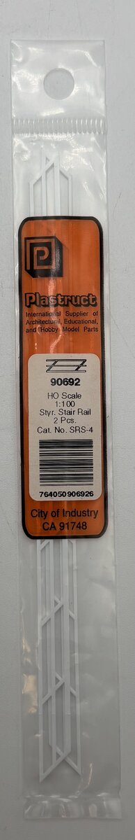 Plastruct 90692 N 3/4" x 6" x 27/64" Styrene Stair Rail (Pack of 2)