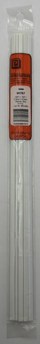 Plastruct 90767 .156" x 10" x 0.080" Square Styrene Rod (Pack of 10)