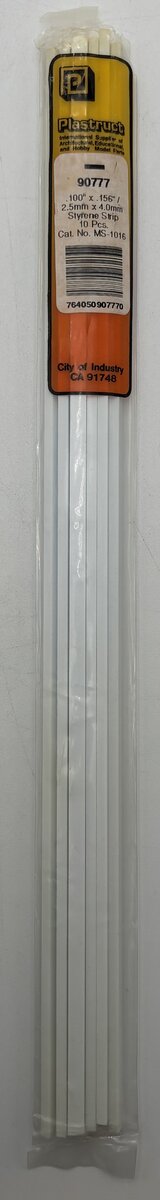 Plastruct 90777 .156" x 10" x 0.100 Styrene Strip (Pack of 10)