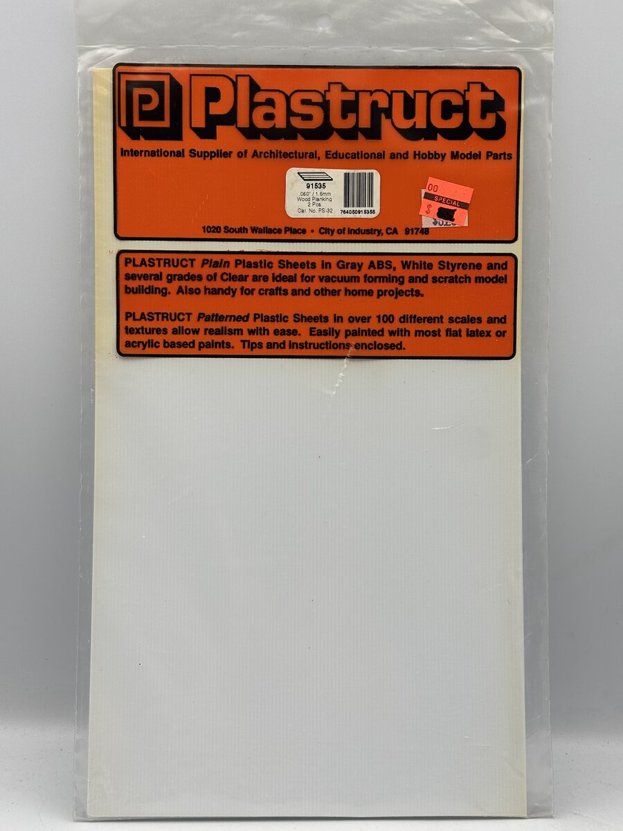 Plastruct 91535 12" x 1/16" x 7" Wood Planking Sheet (Pack of 2)