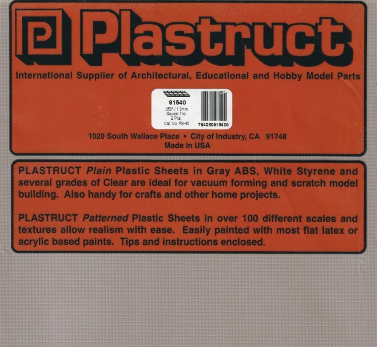 Plastruct 91540 12" x .050" x 7" Square Tile Sheet (Pack of 2)