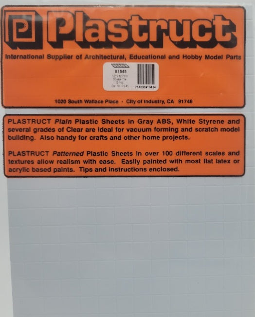 Plastruct 91545 12" x 1/2” x 7" Square Tile Sheet (Pack of 2)