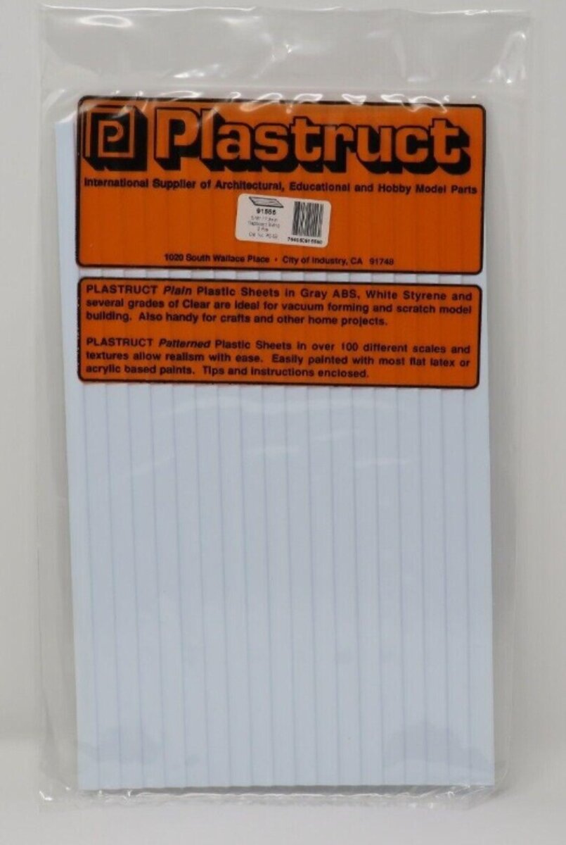 Plastruct 91556 11" x 5/16" x 7" White Clapboard Siding Sheet (Pack of 2)