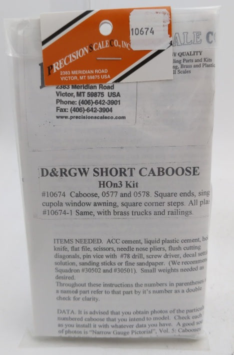 Precision Scale Company 10674 Denver & Rio Grande Western Short Caboose Kit