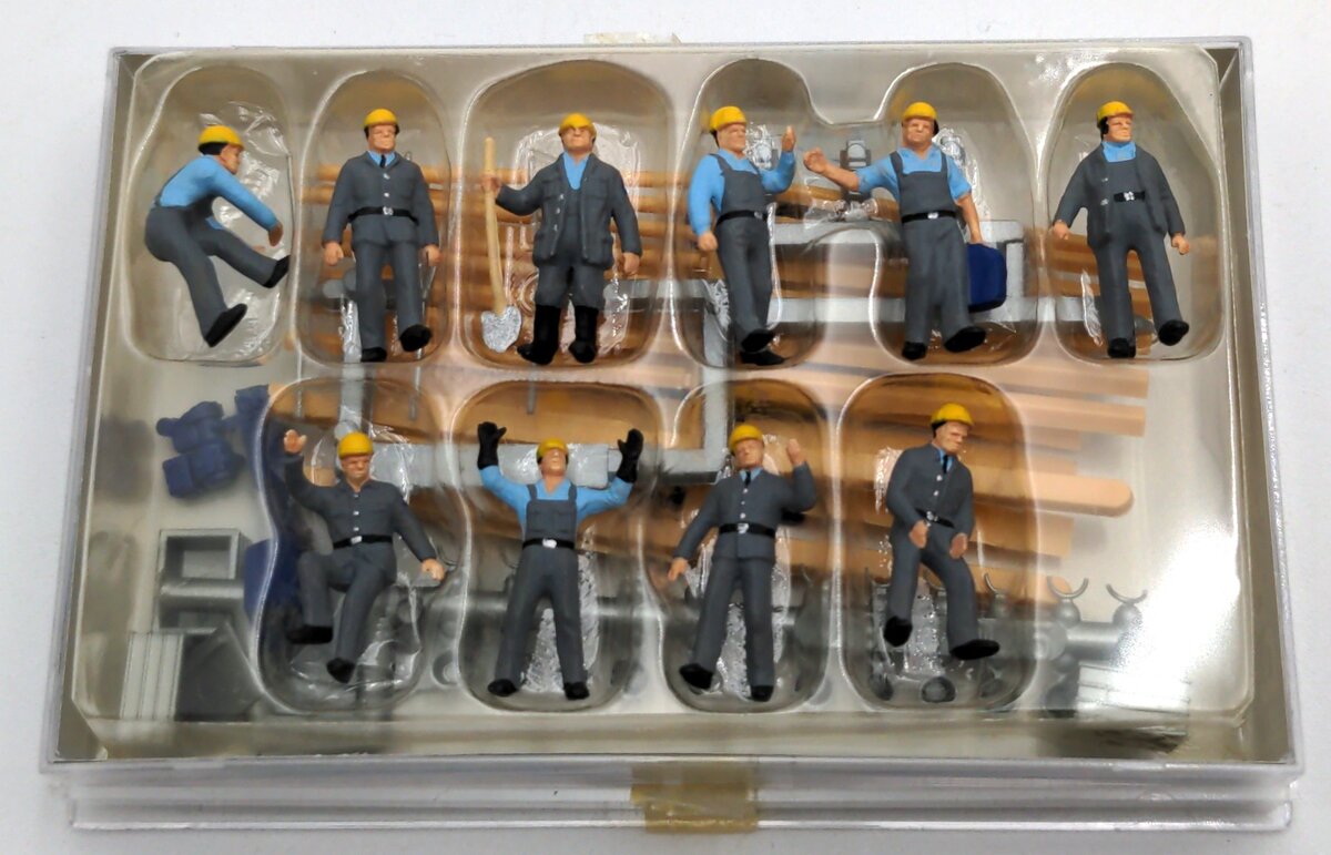 Preiser 10220 HO Construction Worker Figures with Accessories (Set of 10)