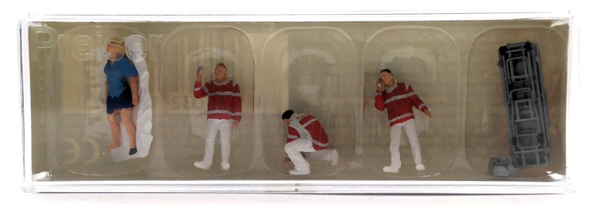 Preiser 10543 HO Paramedics & Injured Person Figures w/Accessories (Set of 4)