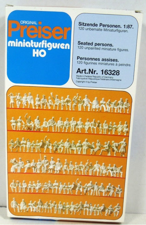 Preiser 16328 HO Unpainted Seated People Plastic Figure Kit (Set of 120)