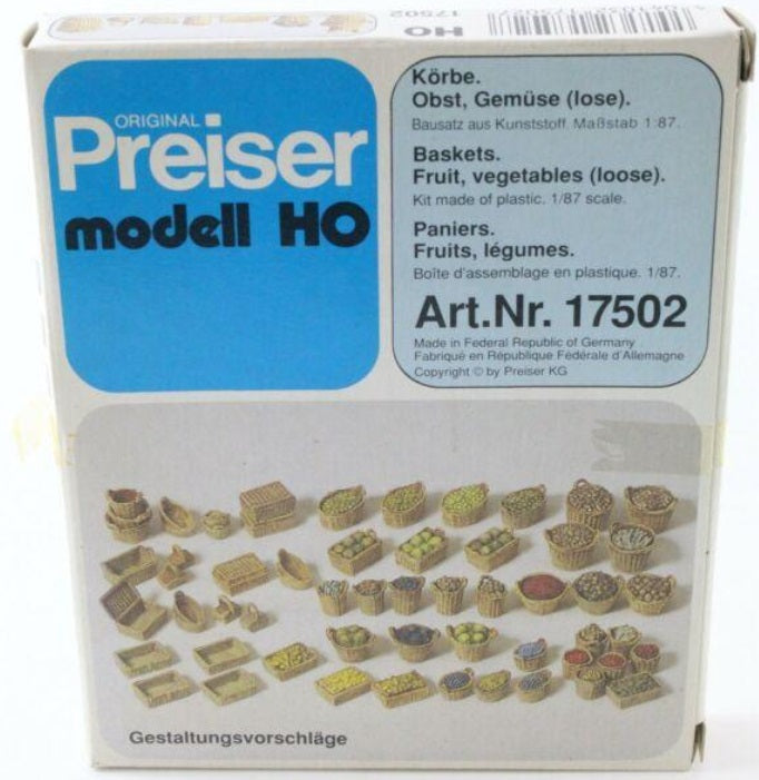 Preiser 17502 HO Baskets, Fruit & Vegetables in Wide Sizes Plastic Model Set