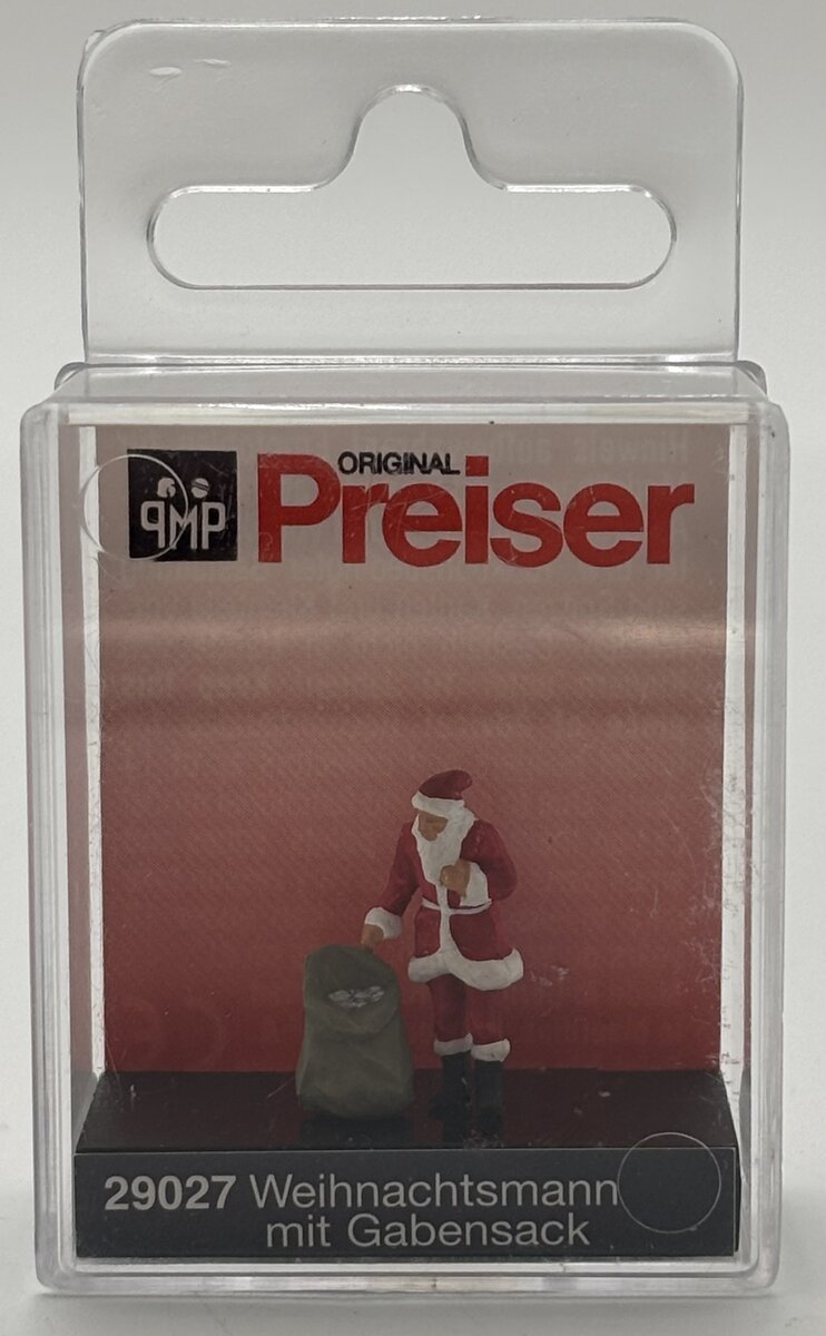 Preiser 29027 HO Scale Santa Claus Figure with Sack of Gifts Plastic Figure