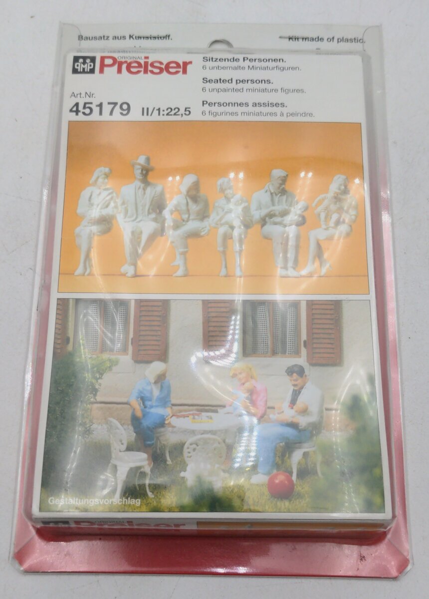 Preiser 45179 G Unpainted Seated Passengers Plastic Figure Kit (Set of 6)