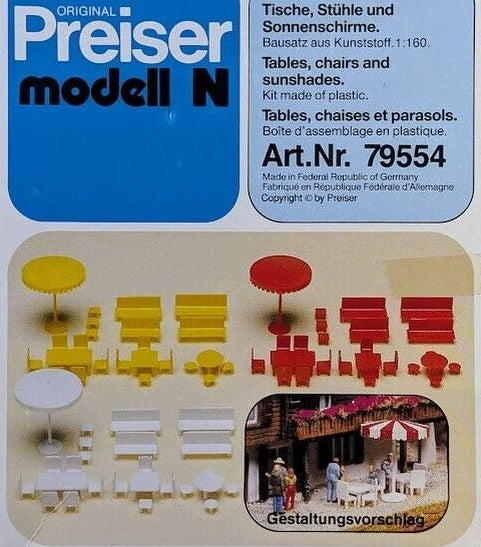 Preiser 79554 N Tables, Chairs and Sunshades Plastic Kit