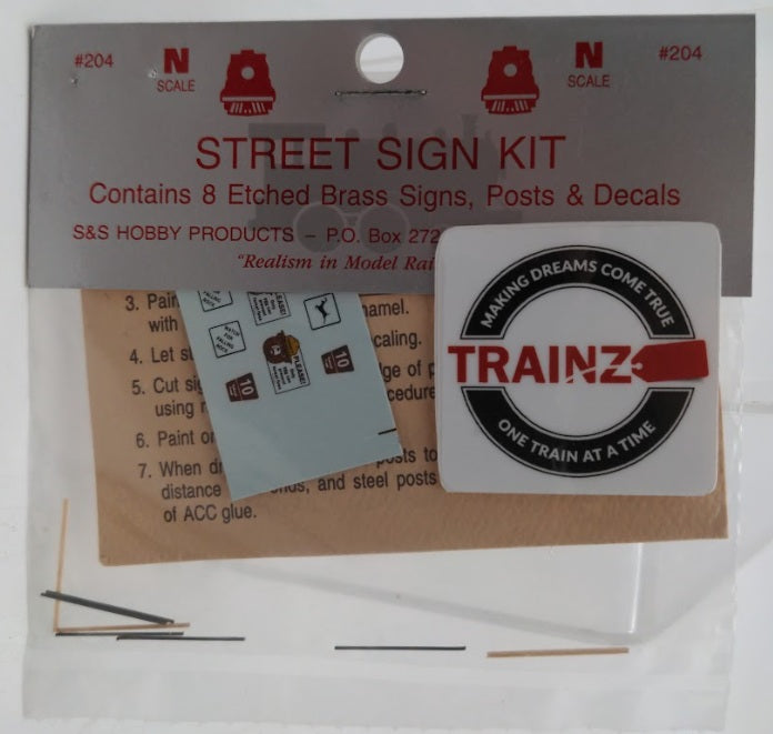 S & S Hobby Products 204 N Scale Street Sign Post & Decals Kit (Pack of 8)