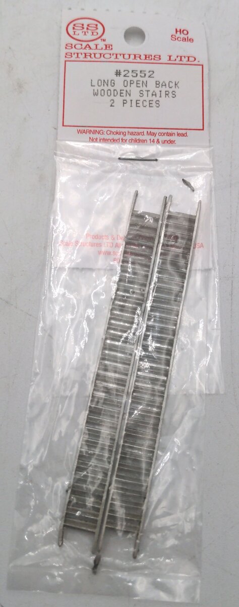 Scale Structures 2552 HO Scale Long Open Back Wooden Stairs 2 Pcs