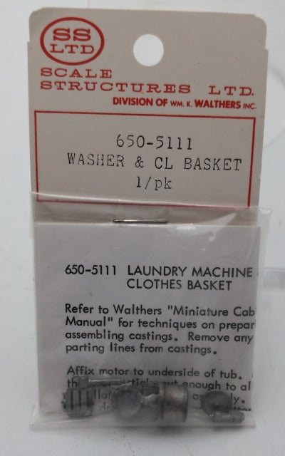 Scale Structures 5111 HO Scale Washer & Clothes Basket White Metal Accessories