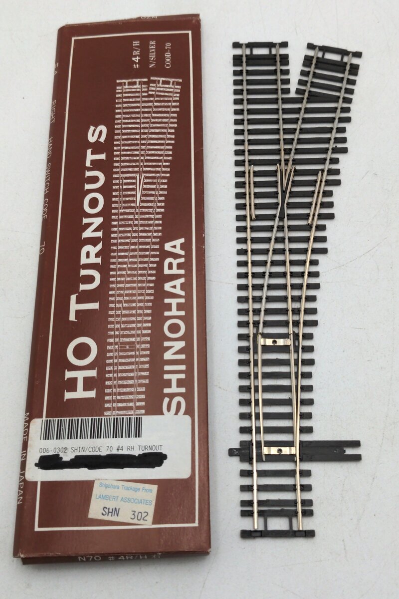 Shinohara Track 302 HO Code 70 #4 WYE Right Switch Turnout