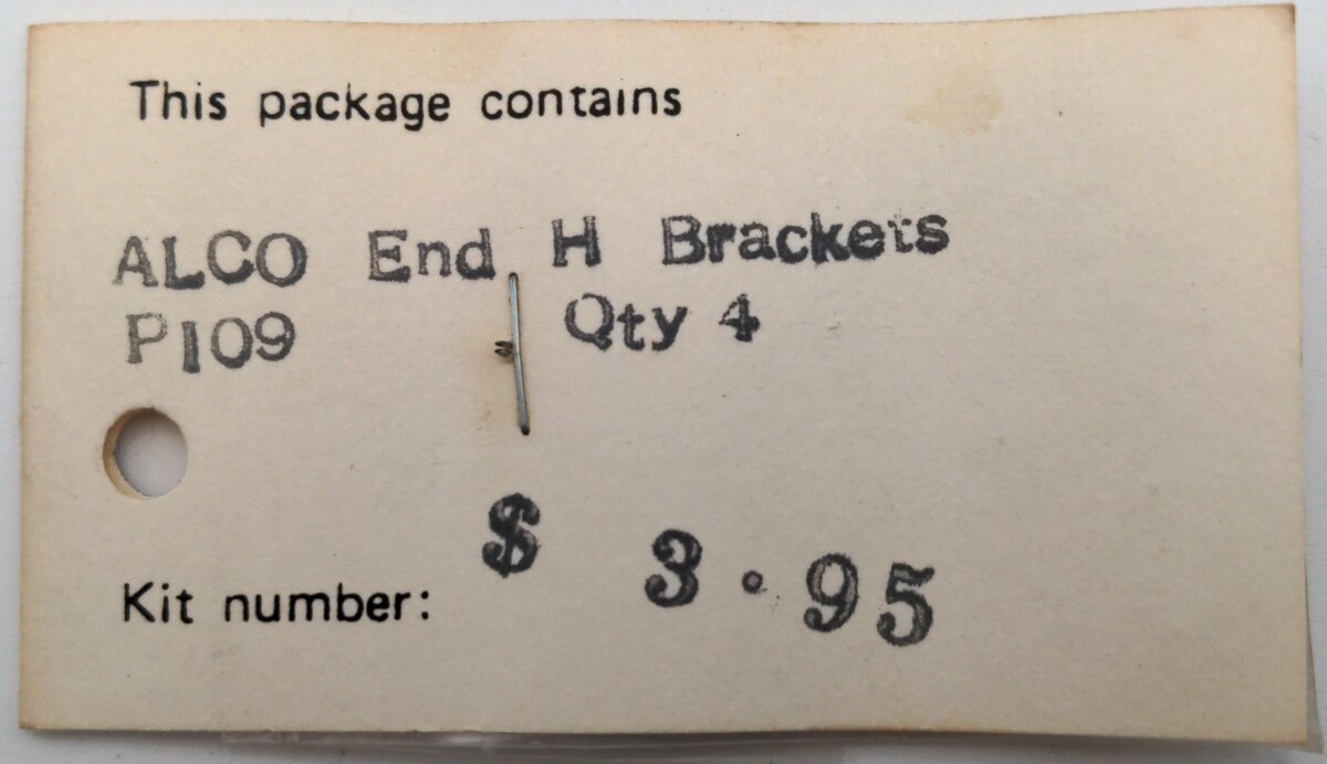 Smokey Valley RR Products 109 HO Scale ALCO End H Brackets