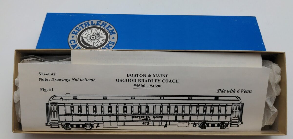 The Bethlehem Car Works 212 HO Osgood Bradley Coach W/Brass Sides B & M Kit