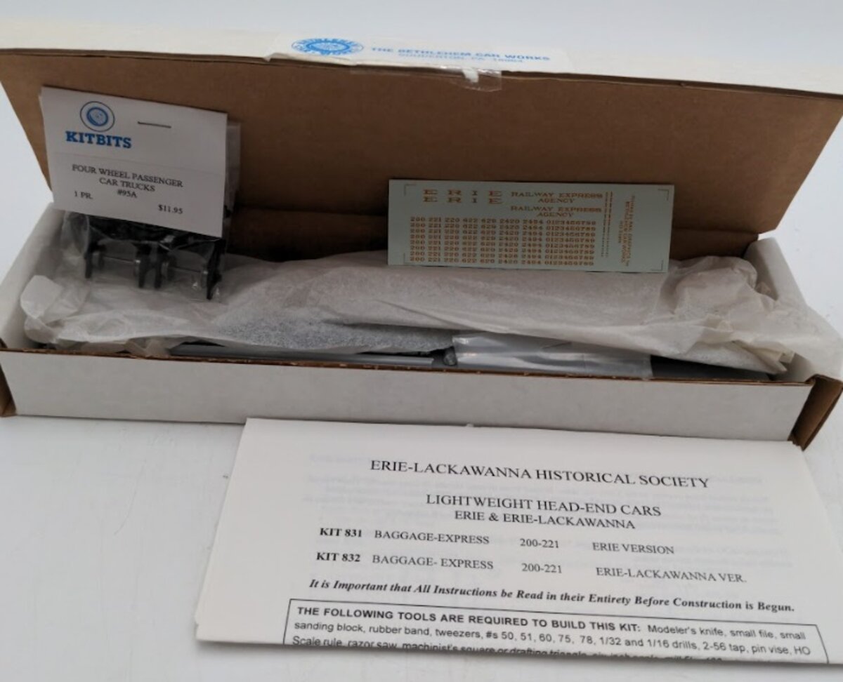 The Bethlehem Car Works 831 HO Erie L H Light Weight Baggage Cars # 200-221 Kit