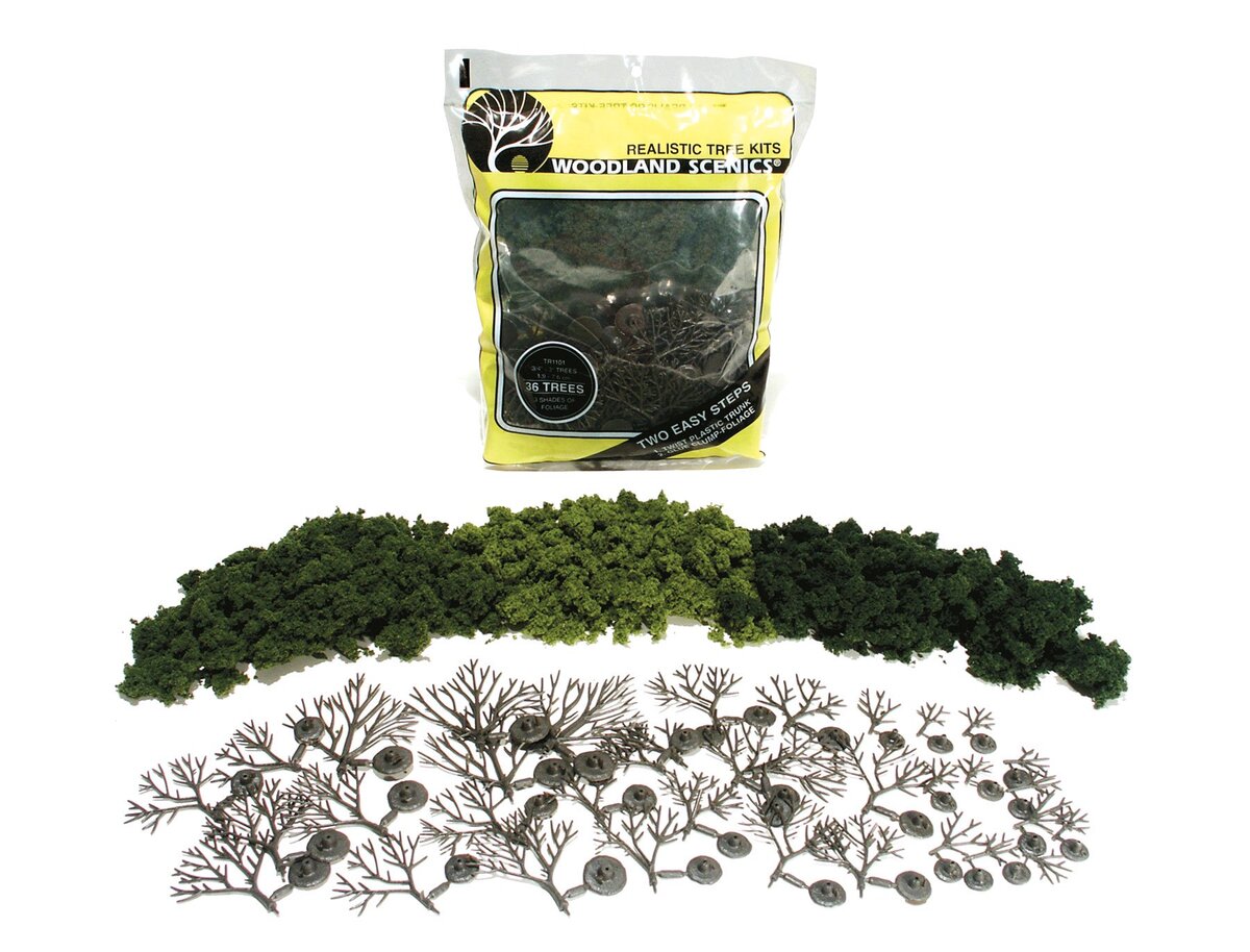 Woodland Scenics TR1102 3" - 5" Assorted Green Realistic Tree Kits (Pack of 14)