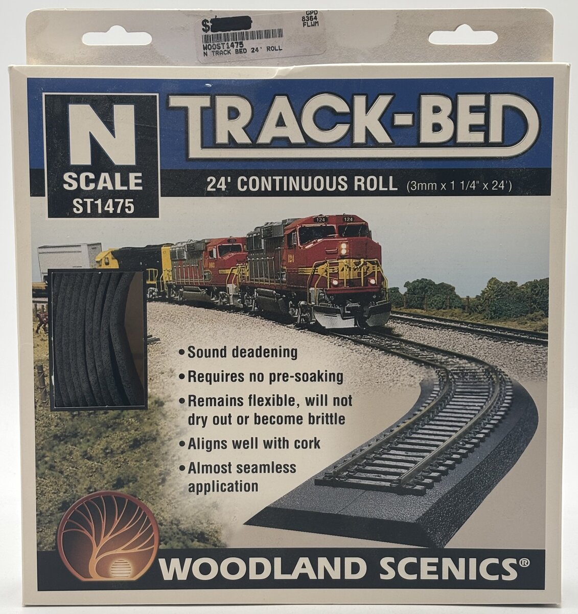 Woodland Scenics ST1475 N 1/8" x 1 1/4" x 24' Track-Bed Roll