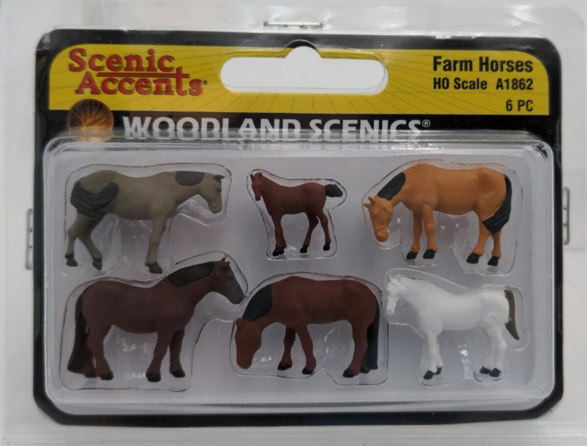 Woodland Scenics A1862 HO Scenic Accents Farm Horse Figures (Set of 6)