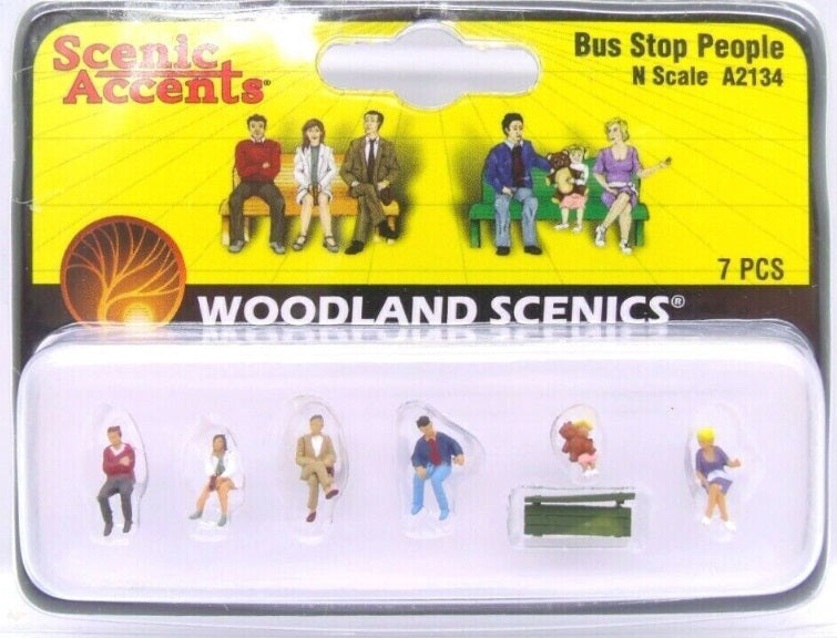 Woodland Scenics A2134 N Seated People at a Bus Stop Figures (Set of 7)
