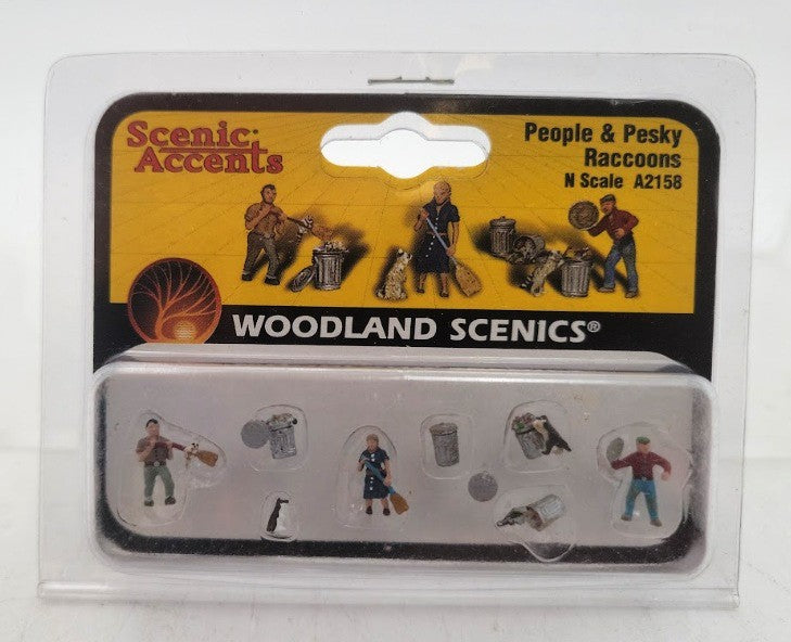 Woodland Scenics A2158 N Scale People and Pesky Raccoons Figures (Set of 6)