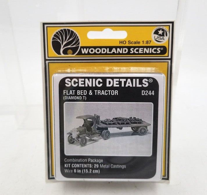 Woodland Scenics D244 HO Scale Scenic Details Flat Bed & Tractor Diamond T Kit