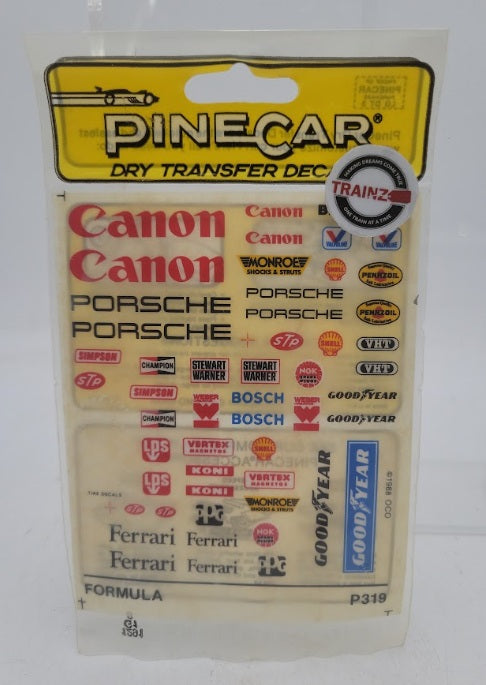 PineCar P319 Pinewood Derby Formula Dry Transfer Decals