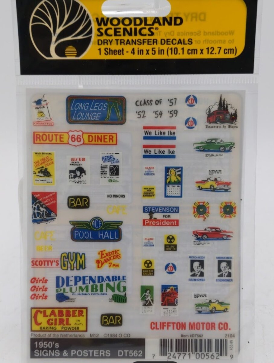 Woodland Scenics DT562 1950's Signs and Posters Dry Transfer Decals