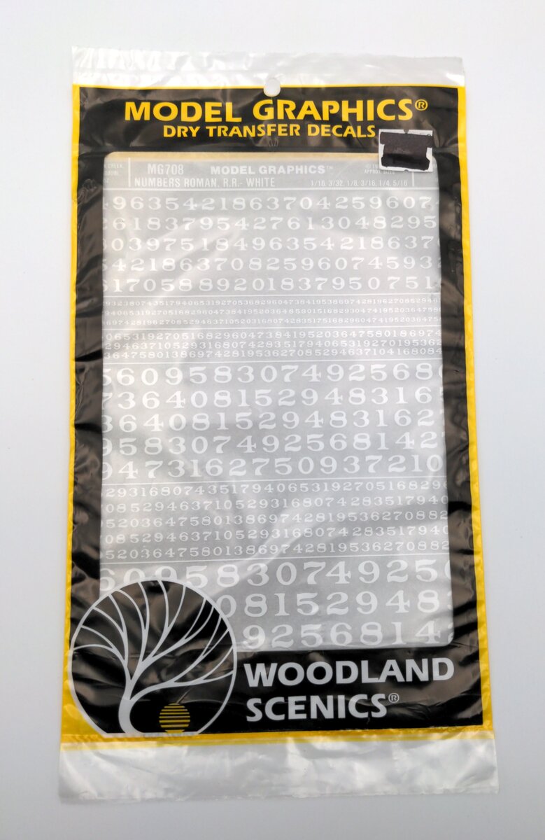 Woodland Scenics MG708 Numbers Roman R.R. White Dry Transfer Decals