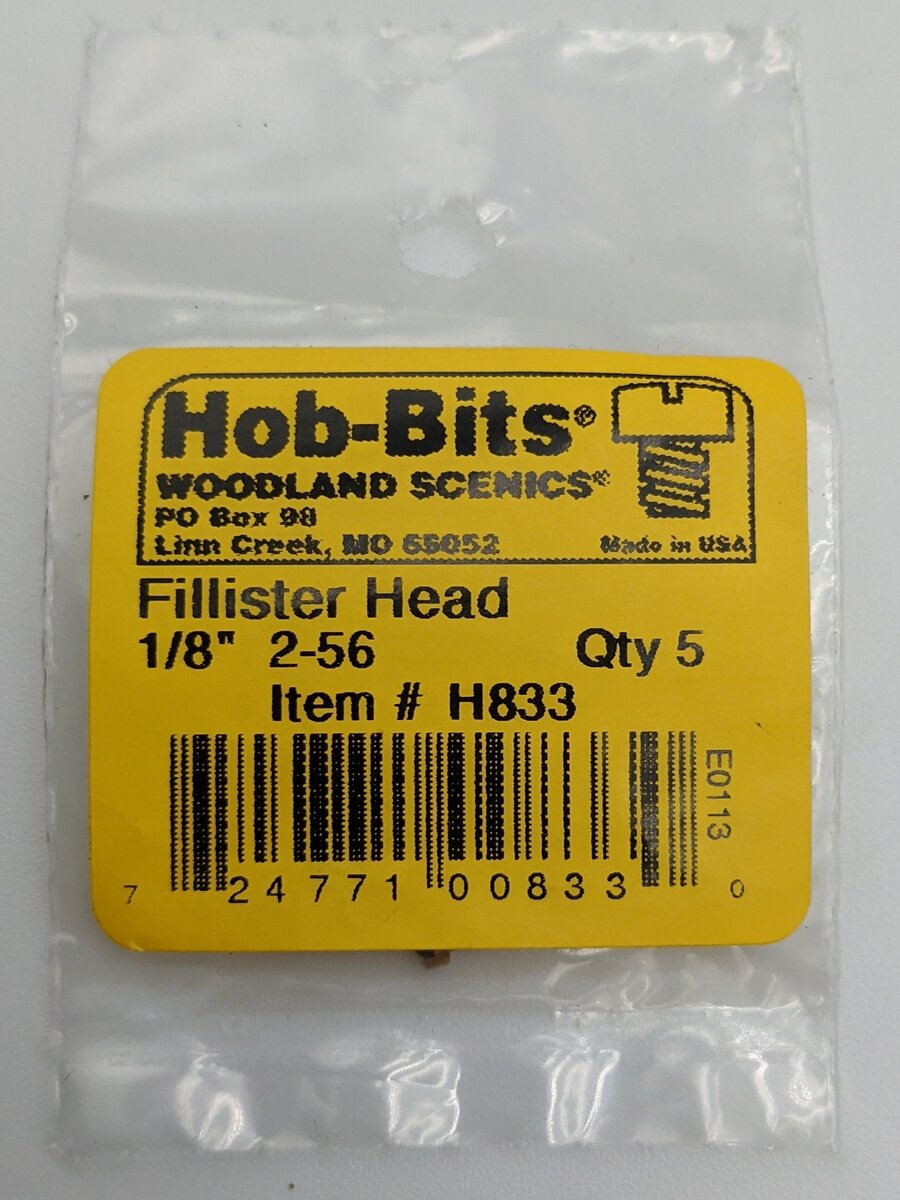 Woodland Scenics H833 Hob-Bits 2-56 1/8" Fillister Head Screw (Pack of 5)