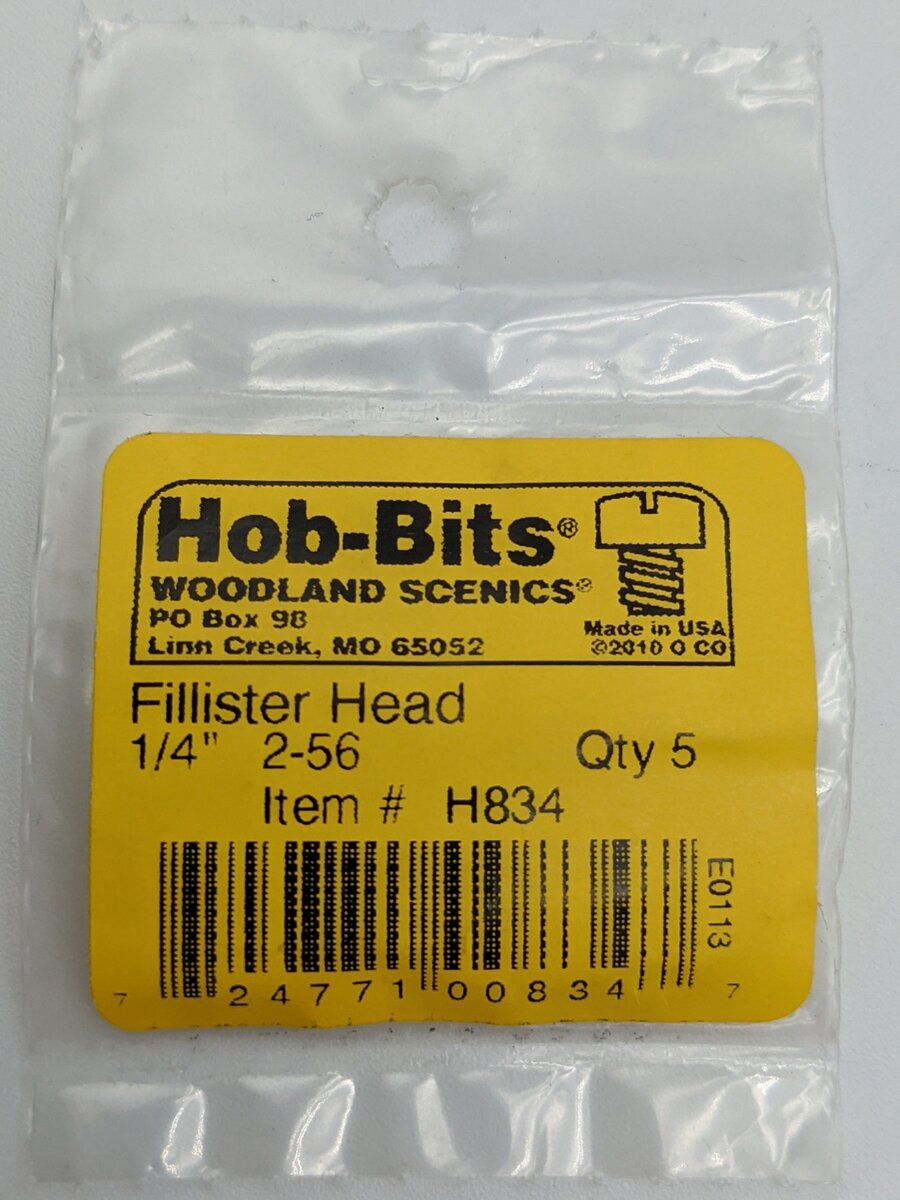 Woodland Scenics H834 Hob-Bits 2-56 1/4" Fillister Head Screw (Pack of 5)