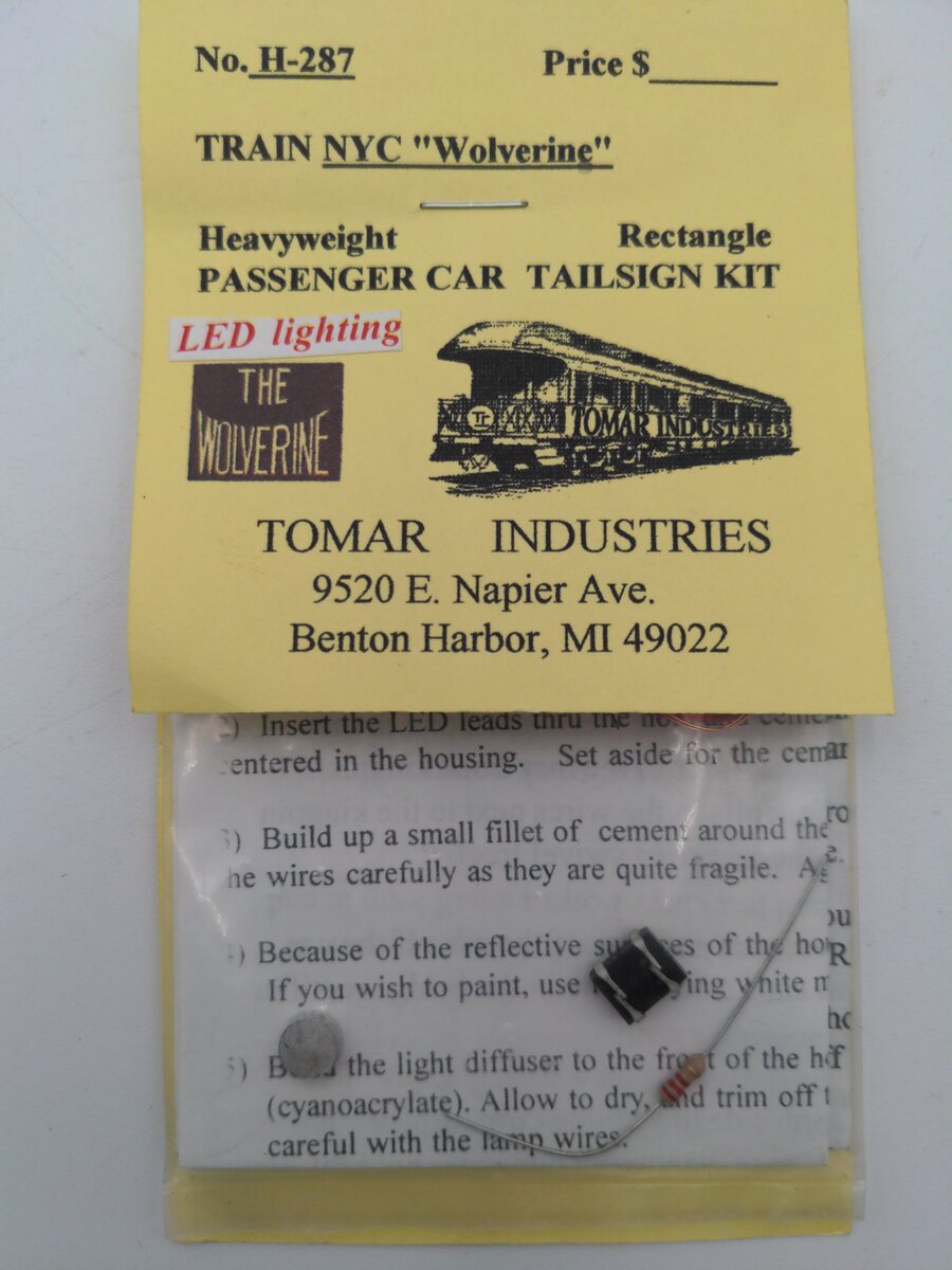 Tomar Industries 287 NYC Wolverine Passenger Car Tailsign Kit