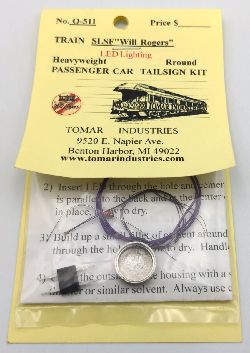 Tomar Industries O-511 SLSF Will Rogers Heavy Weight Passenger Car Tailsign Kit