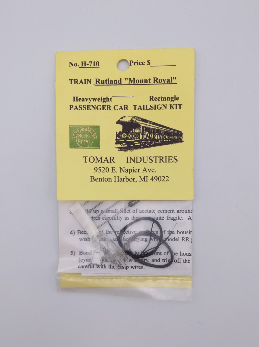Tomar Industries H-710 HO Rutland "Mount Royal" Passenger Car Tail Sign Kit