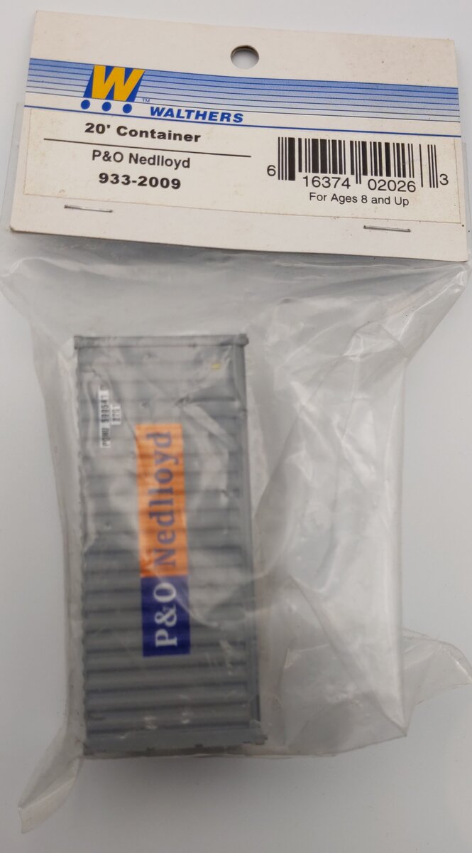 Walthers 933-2009 HO Scale Plastic 20' Ribbed Side Container - P&O Nedlloyd