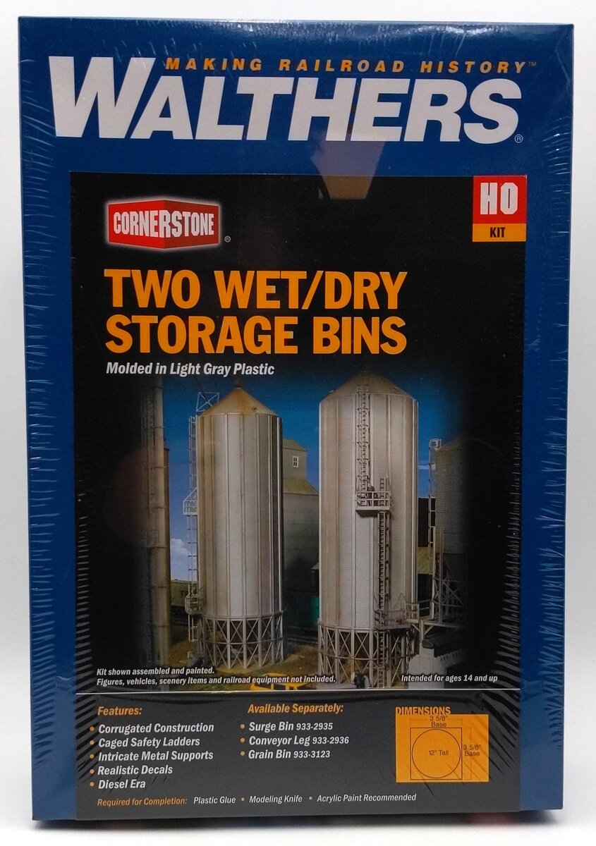 Walthers 933-2937 HO Wet/Dry Grain Storage Bins Building Kit (Pack of 2)