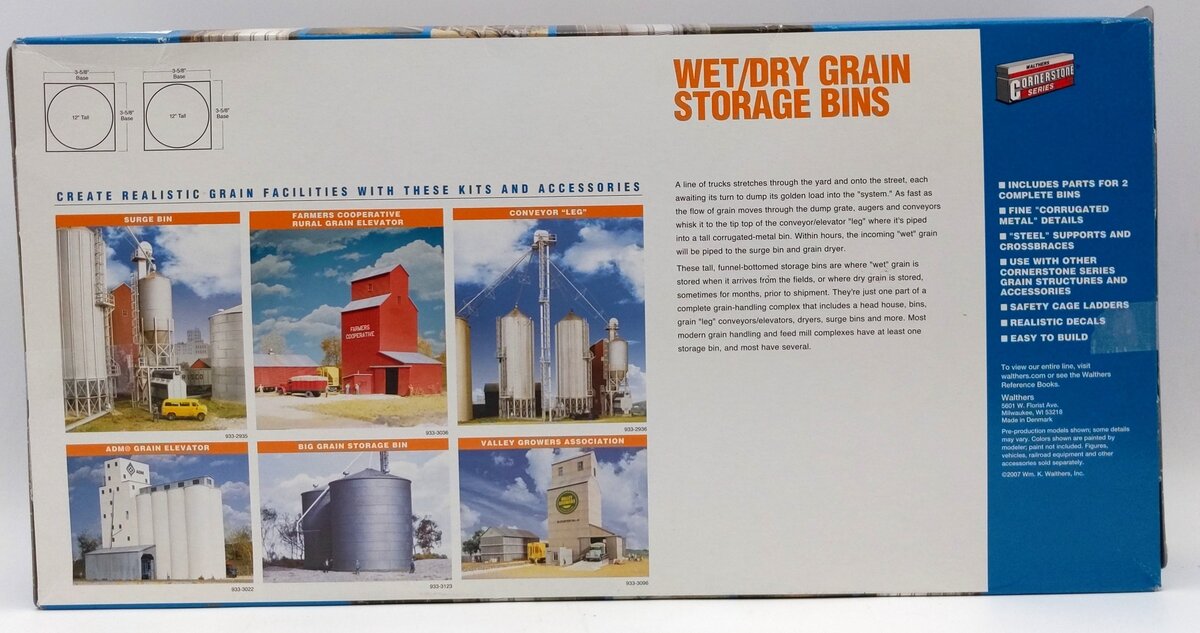 Walthers 933-2937 HO Wet/Dry Grain Storage Bins Building Kit (Pack of 2)