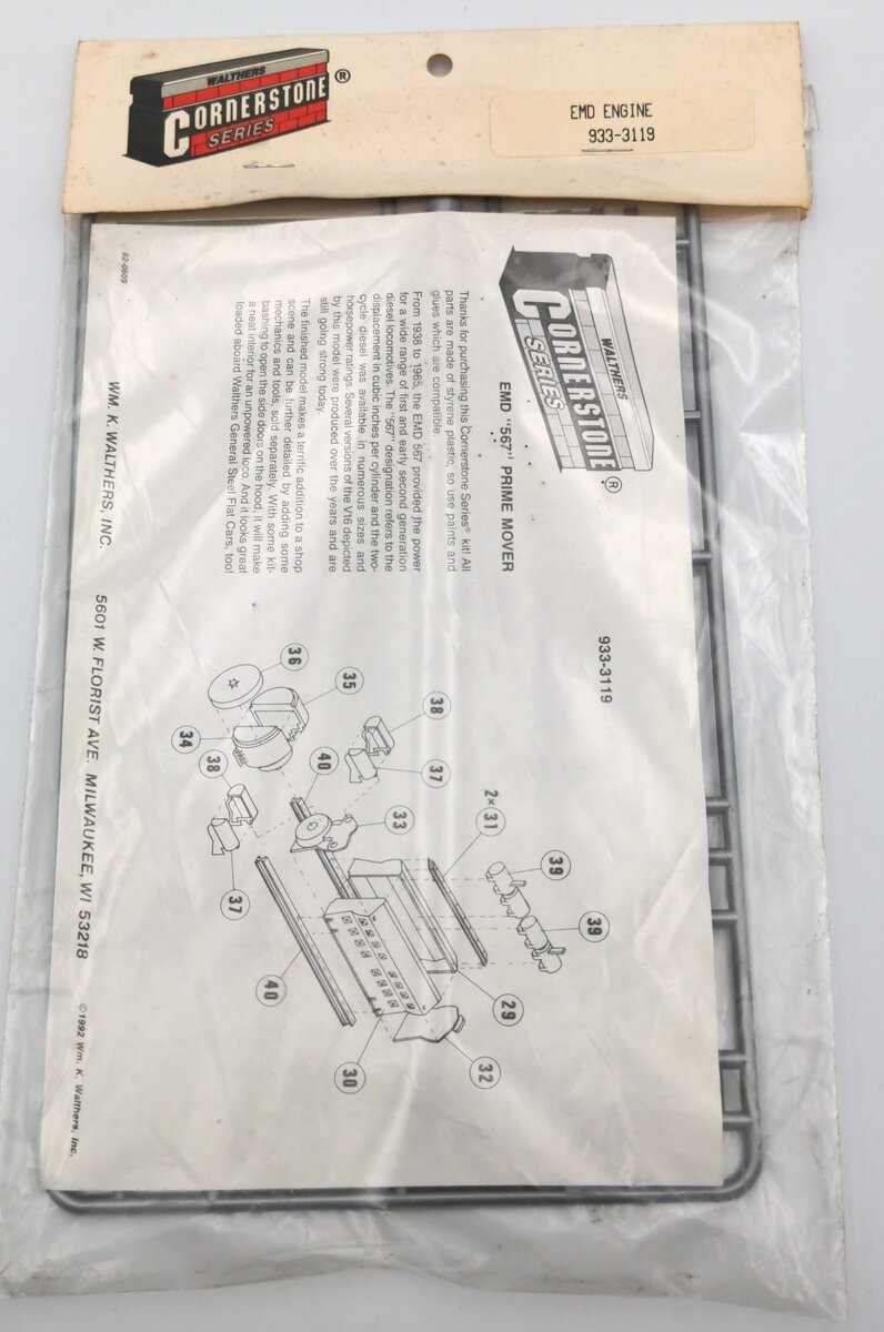 Walthers 933-3119 HO Scale EMD 567 Engine Prime Mover Kit