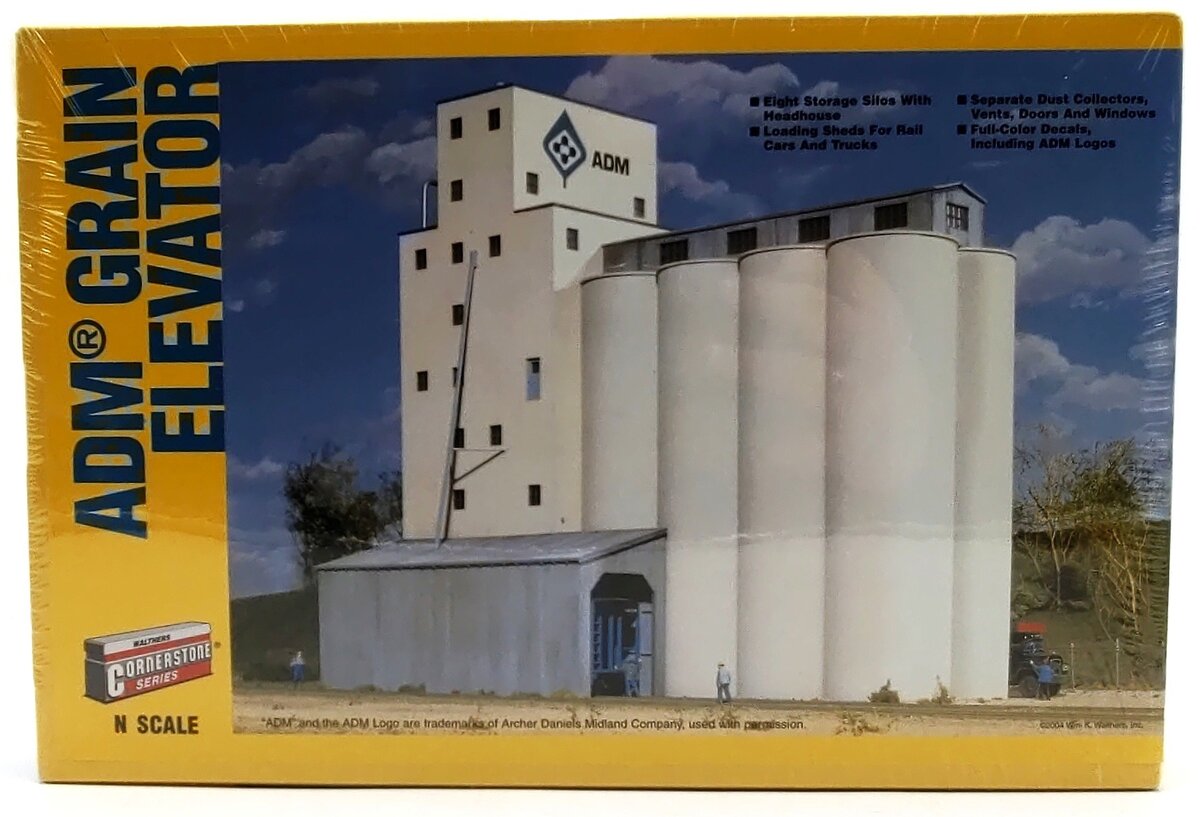Walthers 933-3225 N Scale ADM Concrete Grain Elevator W/Full-Color Decals Kit