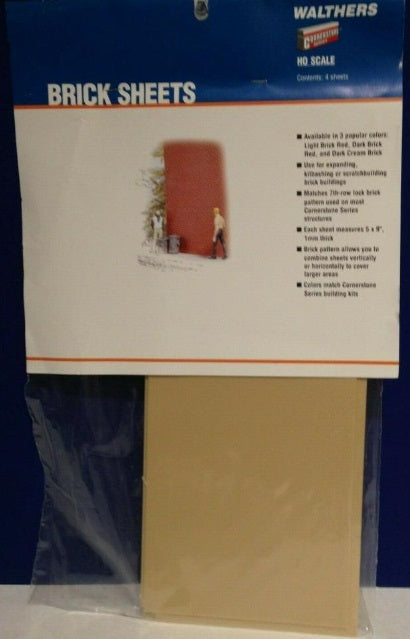 Walthers 933-3524 HO Dark Cream Brick Sheet 4 x 9-3/4 10.1 x 24.7cm (Pack of 4)