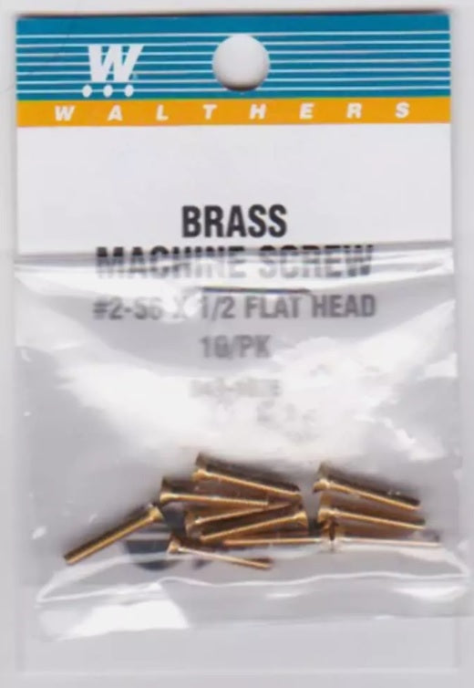 Walthers 947-1076 2-56 1/2" Brass Flat Head Machine Screws (Pack of 10)