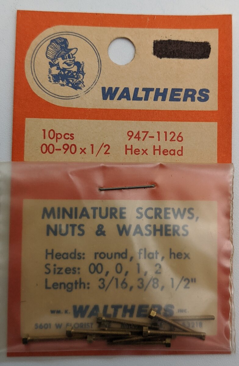 Walthers 947-1126 00-90 1/2" Brass Hex Head Machine Screws (Pack of 10)