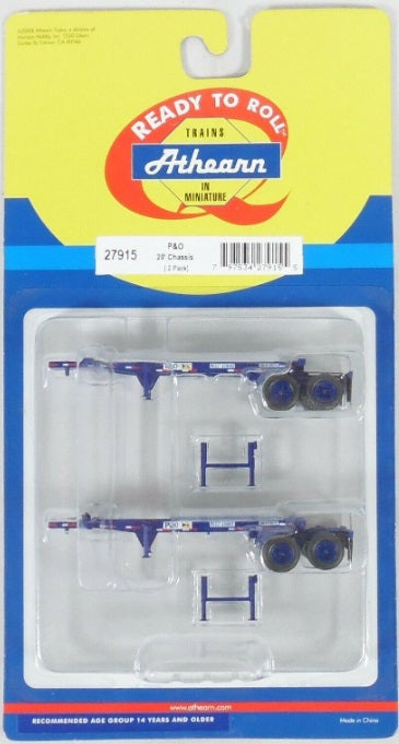 Athearn 27915 HO Ready To Roll P & O 20' Container Chassis (Set of 2)